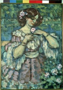 Güllü kız. Charles Guerin'in (1875-1939) tablosu