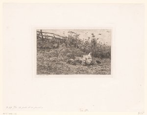 Kip kuikens koyar tavuk ve civcivleri by Charles François Daubigny (attributed to)