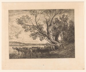 Yürüyen sığır ile manzara le gue by Charles François Daubigny (attributed to)