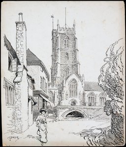 St George, Dunster, Somerset Manastırı Kilisesi'nin güneyinden bir görünüm by Charles George Harper