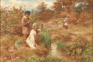 Stickleback Balıkçılar (suluboya) by Charles Green