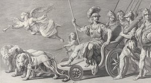 Üç aslanın çizdiği bir arabada Mars, 1749.