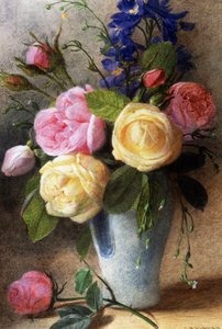 Vazo içinde güller ve yunuslar. Charles Henry Slater (1820-1890) tarafından yapılmıştır. Özel koleksiyon. by Charles H. Slater