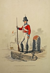 Joseph Constantine Stadler tarafından kazınmış Kraliyet Deniz Piyadeleri Er, 1815 yayınlandı (aquatint) by Charles Hamilton Smith