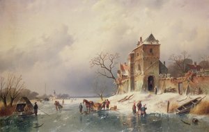 Donmuş Kış Manzarası, 19. yüzyıl by Charles Henri Joseph Leickert
