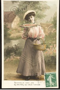 Eski kartpostal/Nisan Balığı/Belle Epoque Kadını by Augustus Kollner