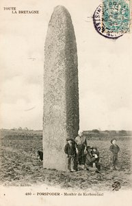 Eski kartpostal/Menhir de Kerhouezel/Porspoder/Finistere/Brittany/Fransa