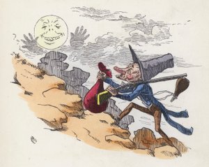 Aya ateş etmek için bir tepeye tırmanan adam (renkli gravür) by Charles Henry (after) Bennett