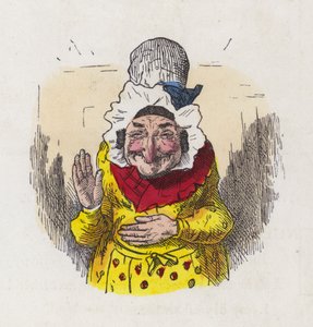Yaşlı kadın gülüyor (renkli gravür)