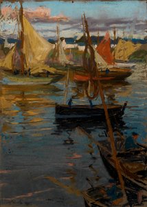 Gölgede Gül İzli Bir Akşam Parıltısı (Boats Concarneau) by Charles Henry Fromuth