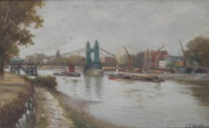 Hammersmith Köprüsü - şimdiki - 1887 sonrası - Surrey kıyısından bakıyor by Charles John de Lacy