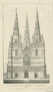 Lichfield Katedrali - Batı Cephesi: gravür by Charles Joseph Hullmandel