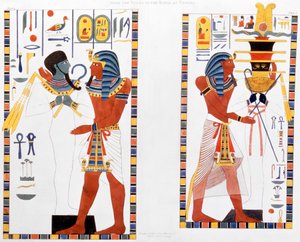 G Belzoni tarafından keşfedilen Thebes Krallarının mezarlarından iki duvar resmi, 1820-1822