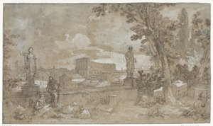 Roma'daki Palatine Tepesi'ndeki Farnesian Bahçeleri'nin bir bölümünün görünümü by Charles Joseph Natoire