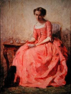 Masada pembe elbiseli kız (tuval üzerine yağlı boya) by Charles Joshua Chaplin