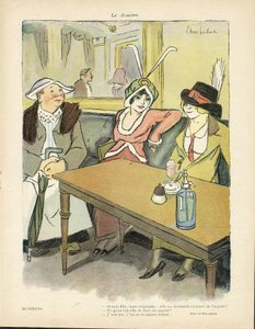 Chas-Laborde (1886-1941) çizimi, Le Smile, no 9, 27/02/13 - İş - Restoran Kafeler, Moda, Şapka - Aşk Tanrısı, Hırs - Kadınlar by Charles Laborde