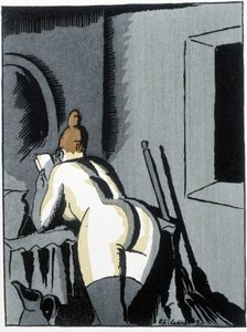 Çıplak kadın, sırtında, Pierre Mac Orlan'ın yazdığı “” Le negre Leonard”da okuyor, hasta. de Chas. Laborde (Charles Laborde) (1886-1941), ed. afişin