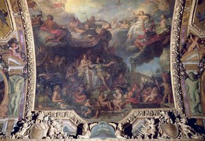 Kral Louis XIV (1638-1715) 1661'de Tek Başına Yönetim, Galerie des Glaces'ten Tavan Tablosu by Charles Le Brun