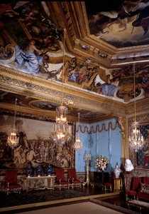 İlham perilerinin salonu, Vaux Le Vicomte (Vaux-Le-Vicomte) kalesi. Charles Lebrun (Le Brun) (1619-1690) tarafından dekor by Charles Le Brun