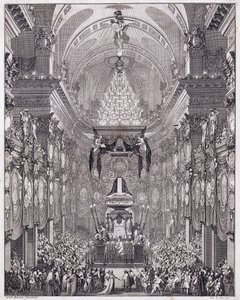 Oratoire du Louvre Mozolesi, Rue Saint-Honore, Fransız devlet adamı Pierre Seguier anısına, Mayıs 1672, c.1770-1780 (gravür) by Charles Le Brun