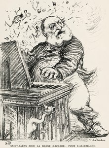 Fransız besteci, piyanist ve orgcu Charles Camille Saint-Saens'in karikatürü by Charles Leandre