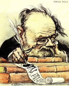Emile Zola'nın (1840-1902) yazdığı karikatür, görünürde ilhamdan yoksun - "The Rire"da Charles Leandre'nin çizimi by Charles Leandre
