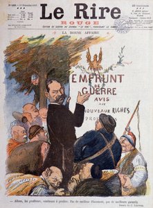 Birinci Dünya Savaşı (1914-1918): Kömür, mühimmat ve ganimet ticaretiyle zenginleştirilmiş vurguncular için savaş kredisi teşviki üzerine karikatür - Le Rire Rouge