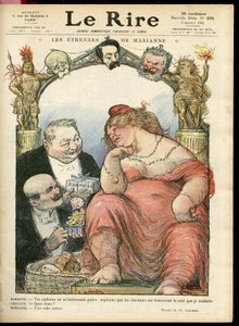 Le Rire Kapağı için Charles Leandre (1862-1934) çizimi, 01/03/14 - Les strennes de Marianne - Tribun - Clemenceau George, Jaures Jean, Briand Aristide, Marianne, Caillaux Joseph (1863-1944) by Charles Leandre