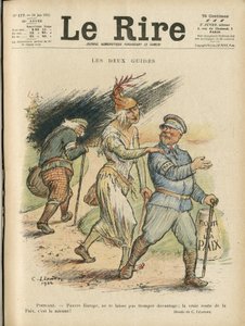 Le Rire Kapağı için Charles Leandre (1862-1934) çizimi, 24/06/22 - İki rehber - İngiltere Büyük Britanya, Avrupa, Cumhurbaşkanı, Barış, Chapeau - Poinsare Raymond, David Lloyd George (1863- 1945) by Charles Leandre