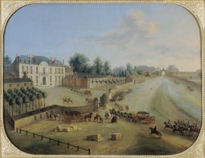 Kral Louis XV'in (1710-74) gelişiyle Chateau de la Muette'in görünümü, c.1738 (tuval üzerine yağlı boya)
