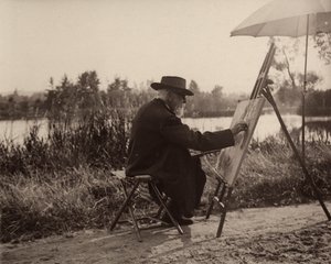 Ressam Lhermitte Léon (1844-1925), mülkünden çok uzakta olmayan Marne yan kıyısında çalışırken, 1914-1915, Fransa by Charles Lhermitte
