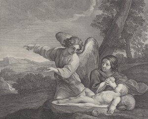 Hacer çölde ellerini uykunun yanında kavuştururken görünen melek..., 1700-28.