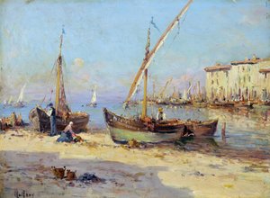Martigues'in görünümü. Charles Malfroy'un tablosu (1862-1918). Ahşap üzerine yağ. Boyut: 29,5x40cm. Zorunlu söz: Provence, Marsilya ile ilgili koleksiyon temeli by Charles Malfroy
