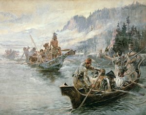 Aşağı Columbia Nehri üzerinde Lewis & Clark by Charles Marion Russell