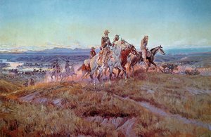 Açık Alan Binicileri (tuval üzerine yağlı boya) by Charles Marion Russell