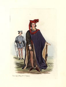 Kral Henry IV ve Henry V döneminde tipik erkek kostümü, 'Fetihten Günümüze İngiltere'nin Sivil Kostümleri'nden illüstrasyon by Charles Martin