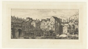 Paris'te Pont-au-Change yakınlarındaki Seine'de kürklü evlerin arka cepheleri 17. yüzyılın sonlarında Paris'in bir parçası Partie de la cité vers la Fin du XVIIe siècle by Charles Meryon
