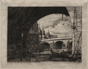 Paris Gravürleri: Notre Dame Köprüsü Kemeri, 1853. by Charles Meryon