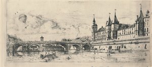 Le Pont-Au-Change 2. Durum, 6 18 x 13 116 İnç, 1854, 1927 by Charles Meryon