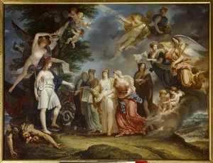 Siecle des Lumieres: “” Muzaffer Fransa, savaşın ortasında Bilim ve Sanatı teşvik ediyor”” Charles Meynier (1768-1832) 1795 Paris, Musee Marmottan by Charles Meynier