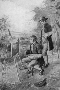 Köy tesisatçısı, genç bir John Constable'ın Suffolk'ta bir sahneyi boyamasına yardım ediyor.