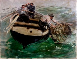 Istakoz Tencerede Çekme (kağıt üzerinde yağ) by Charles Napier Hemy
