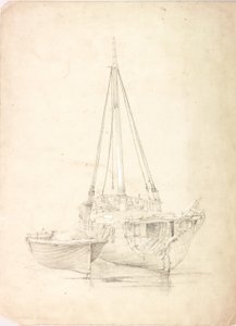 Eski Balıkçı Teknesi ve Bot (gövde rengi ve kağıt üzerine kurşun kalem) by Charles Napier Hemy