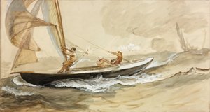 Bir Yarış Yat Çalışması (kağıt üzerinde gövde rengi ve sulu boya) by Charles Napier Hemy
