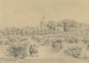 Marigny köyünün görünümü Vue de Clocher et partie du Village de Marigny ödül du Salon du Château (nesne üzerindeki başlık) by Charles Nicolas Cochin (II)