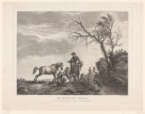 Bir mola sırasında yolcular Kaza de yolculuk. (nesne üzerindeki başlık) by Charles Nicolas Cochin (II)