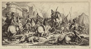 Toulouse'lu Didier'in Carcassonne'den önce yenilmesi ve ölümü, 587 (gravür) by Charles Nicolas II Cochin