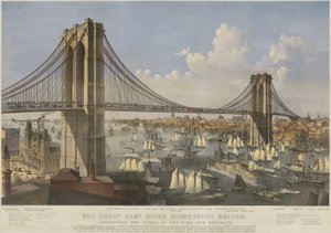 Great East River Asma Köprüsü, pub. 1874, Currier & Ives tarafından by Charles Parsons