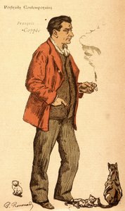 François Coppée sigara içiyor ve kedilerle by Charles Paul Renouard