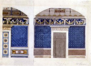 Bir İmparatorluk sarayı için tasarım, c.1810 (kağıt üzerine suluboya ve guaj boya) by Charles Percier